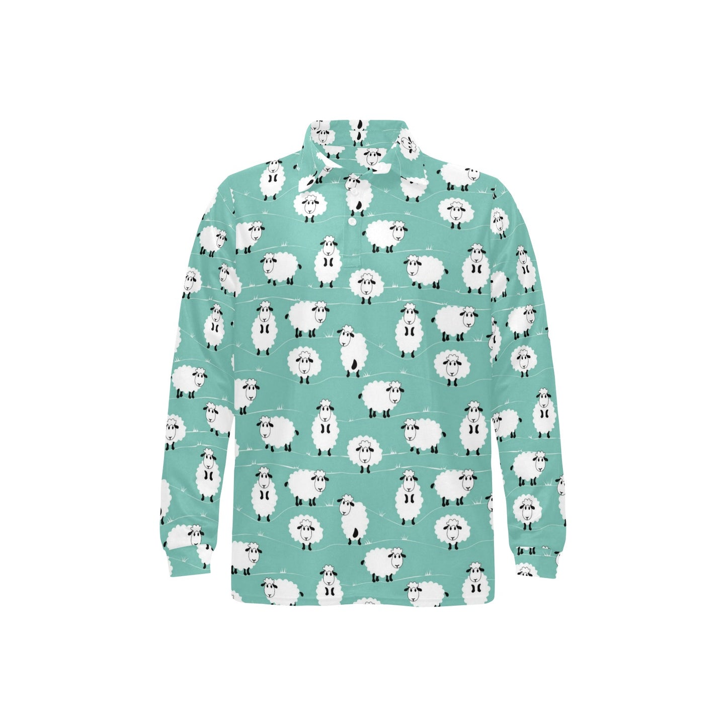 Sheep Print Design LKS404 Long Sleeve Polo Shirt For Men's