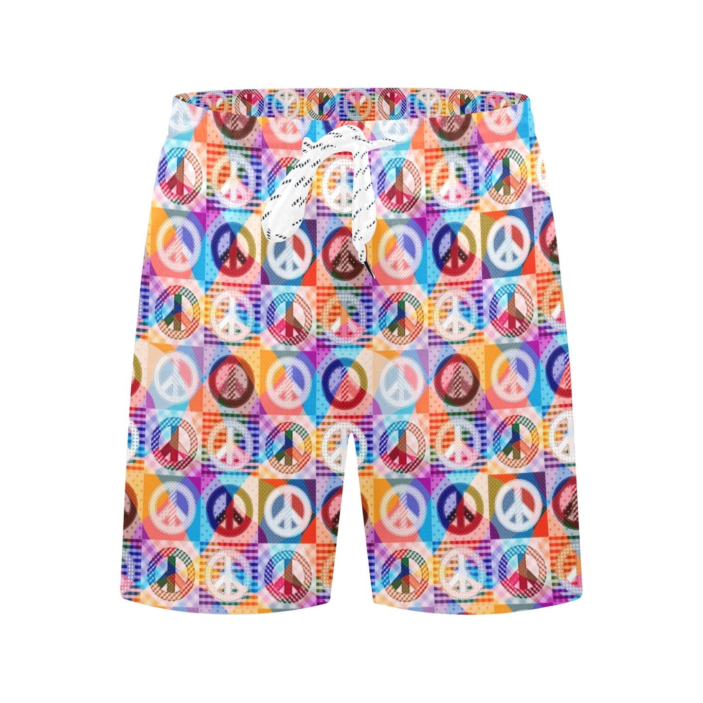 Peace Sign Patchwork Design Print Men's Swim Trunks Beach Shorts