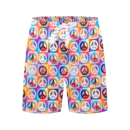Peace Sign Patchwork Design Print Men's Swim Trunks Beach Shorts