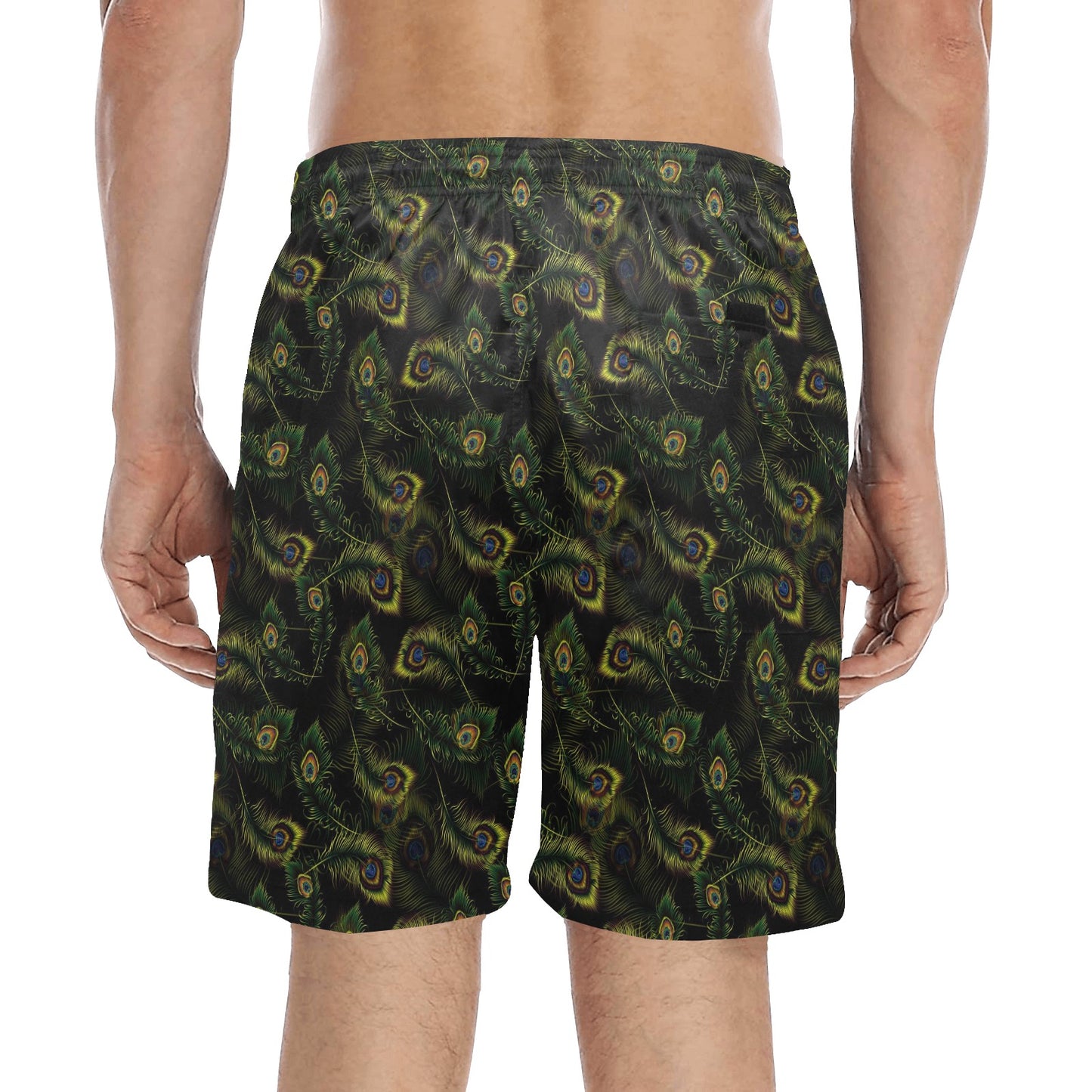 Peacock Feather Pattern Design Print Men's Swim Trunks Beach Shorts