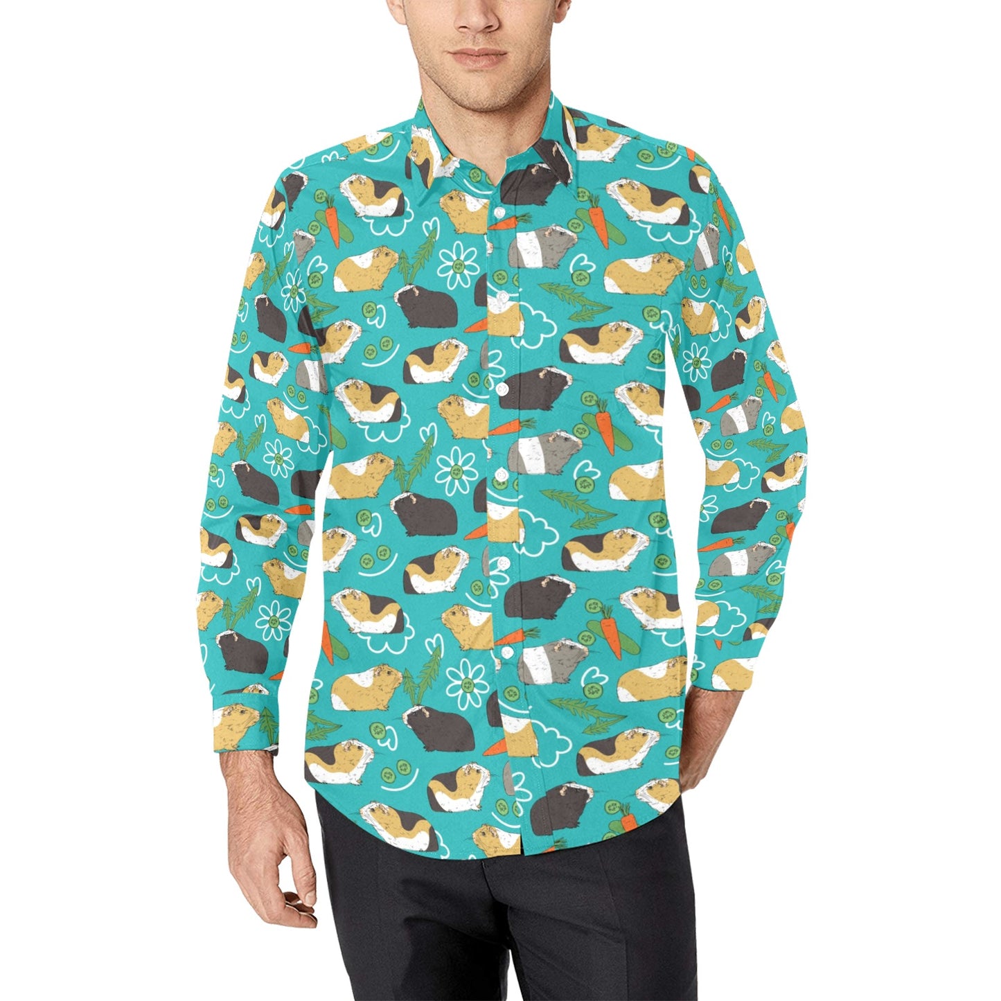Guinea Pig Print Design LKS402 Men's Long Sleeve Dress Shirt