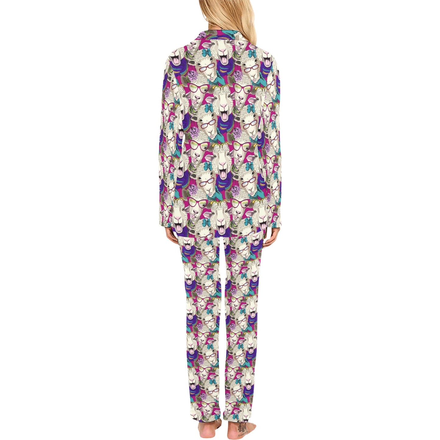 Sheep Print Design LKS403 Women's Long Pajama Set