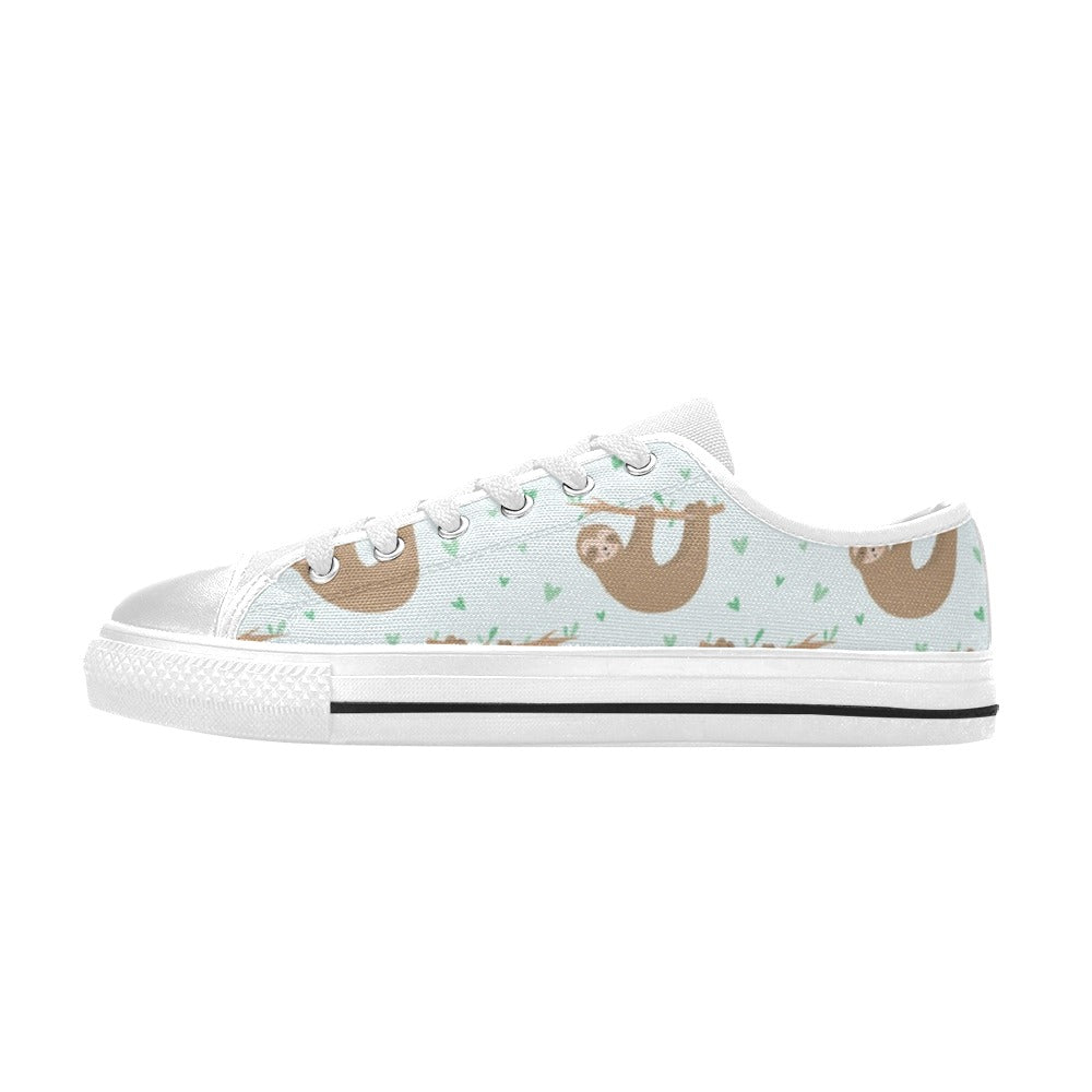 Sloth Print Design LKS308 Women's White Low Top Shoes