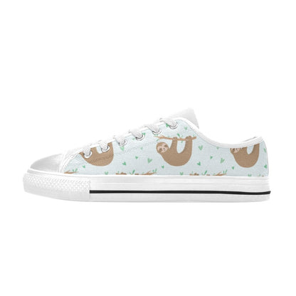 Sloth Print Design LKS308 Women's White Low Top Shoes