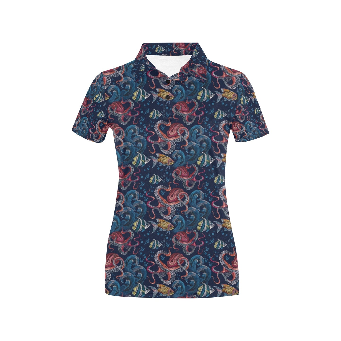 Octopus Deep Sea Print Themed Women's Polo Shirt