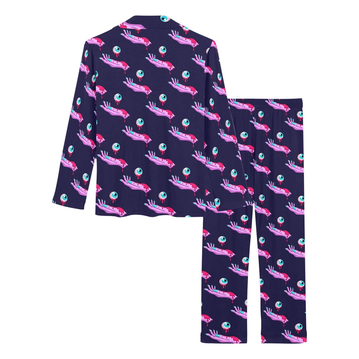 Zombie Pink Hand Design Pattern Print Women's Long Pajama Set