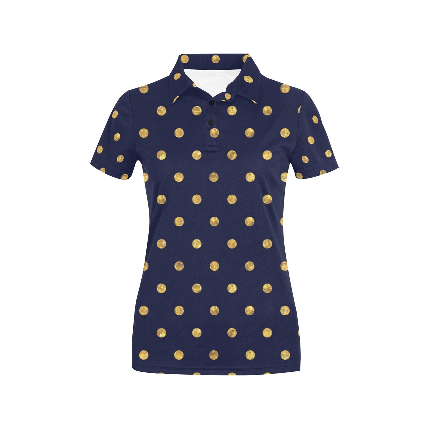Polka Dot Gold Blue Pattern Print Design 02 Women's Polo Shirt