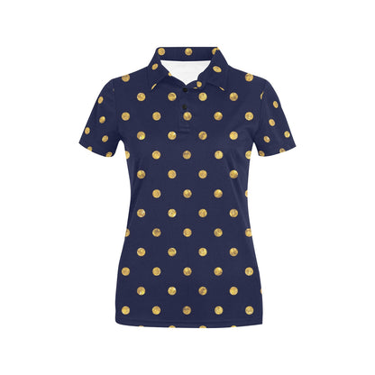 Polka Dot Gold Blue Pattern Print Design 02 Women's Polo Shirt