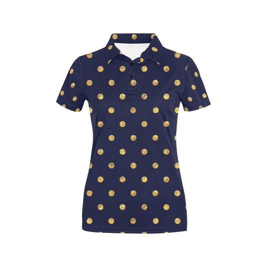 Polka Dot Gold Blue Pattern Print Design 02 Women's Polo Shirt