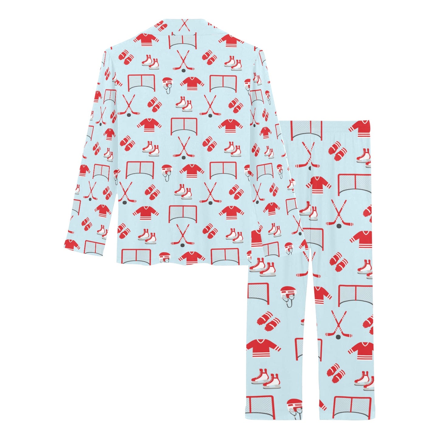 Hockey Red Equipment Print Design LKS305 Women's Long Pajama Set
