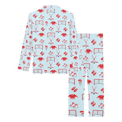 Hockey Red Equipment Print Design LKS305 Women's Long Pajama Set