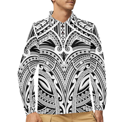 Maori Pattern Print Design 06 Long Sleeve Polo Shirt For Men's