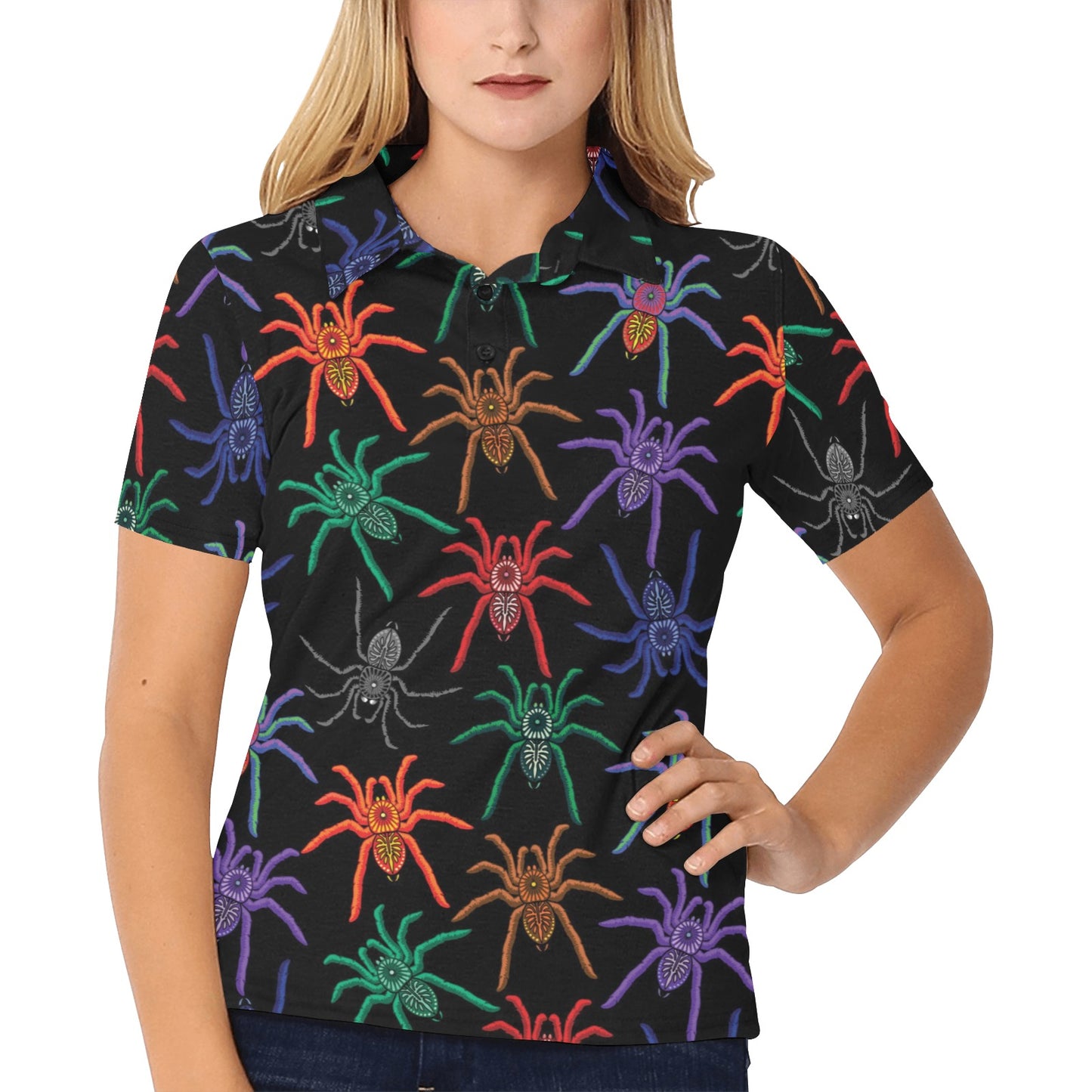 Tarantula Neon Color Pattern Print Design 03 Women's Polo Shirt