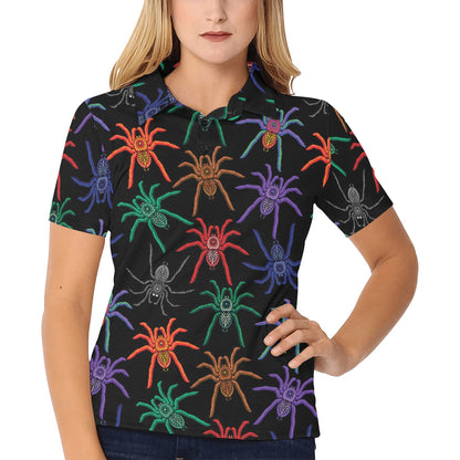 Tarantula Neon Color Pattern Print Design 03 Women's Polo Shirt