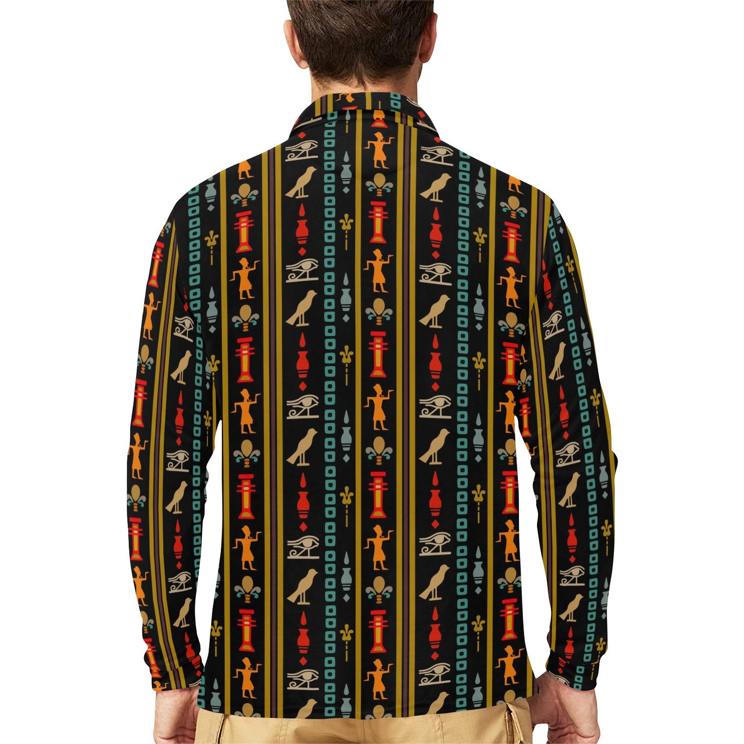 Eye of Horus Egypt Style Pattern Long Sleeve Polo Shirt For Men's