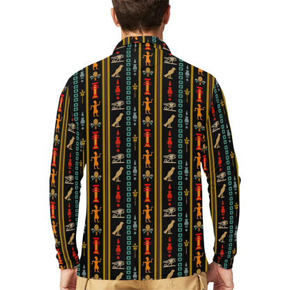 Eye of Horus Egypt Style Pattern Long Sleeve Polo Shirt For Men's