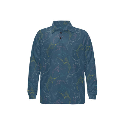 Swordfish Pattern Print Design 02 Long Sleeve Polo Shirt For Men's