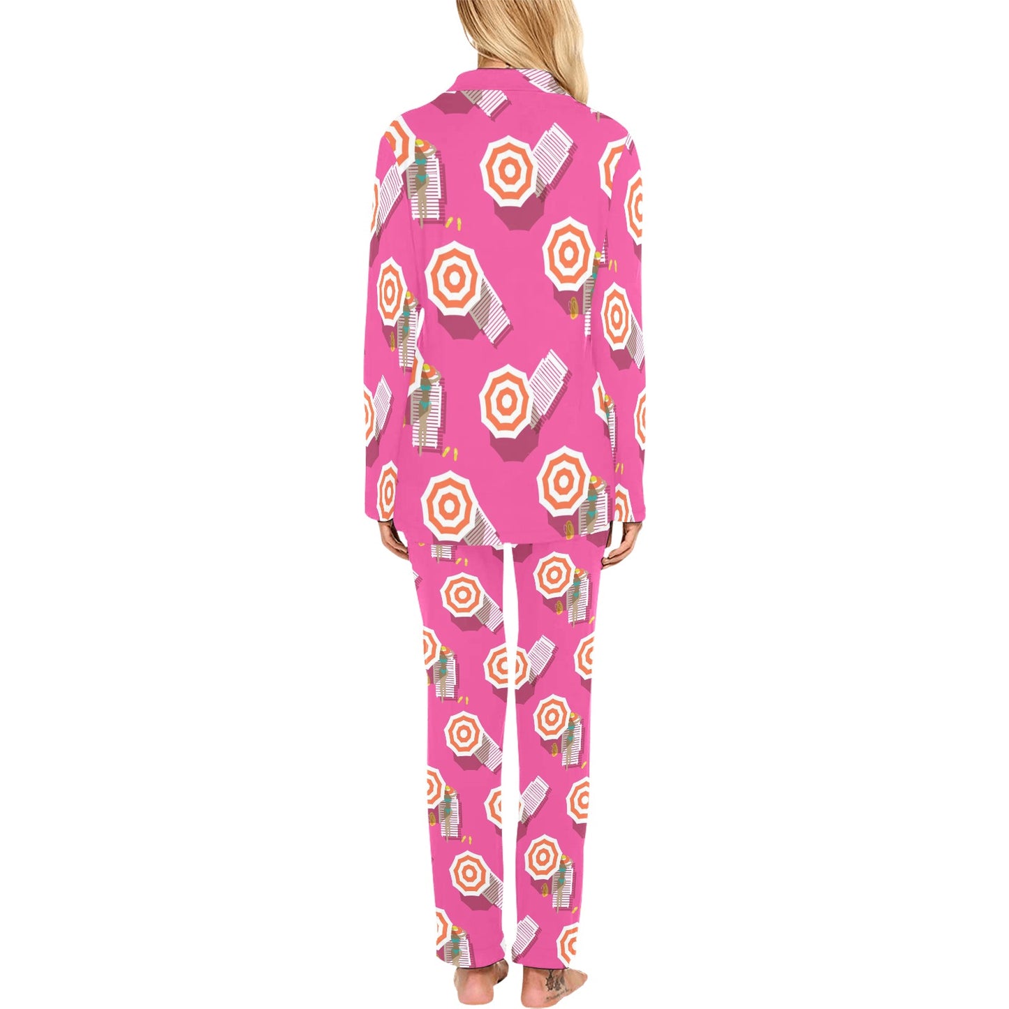 Beach Top View Umbrella Theme Women's Long Pajama Set