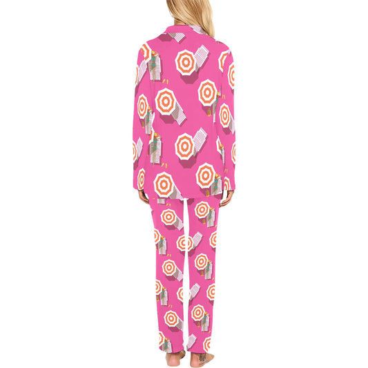 Beach Top View Umbrella Theme Women's Long Pajama Set