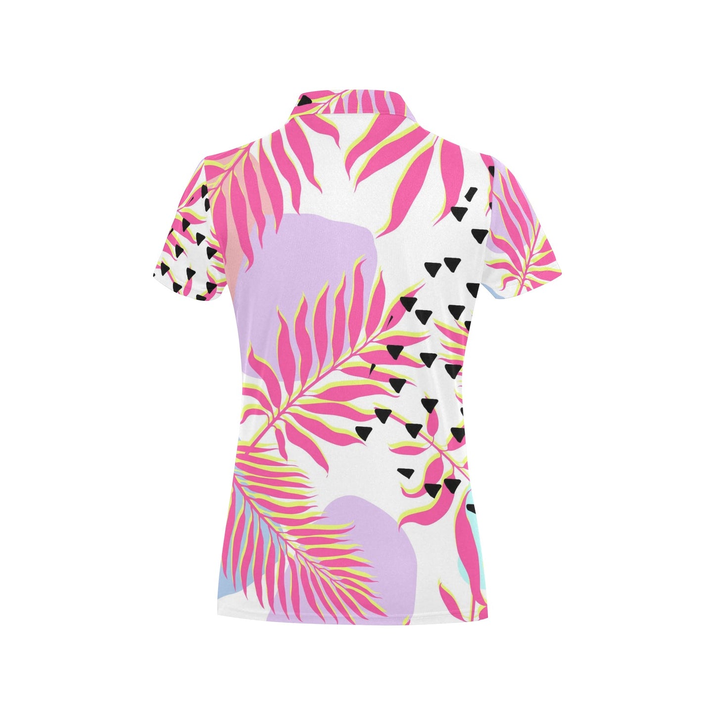 Pink Tropical Palm Leaves Women's Polo Shirt