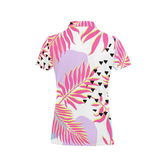 Pink Tropical Palm Leaves Women's Polo Shirt