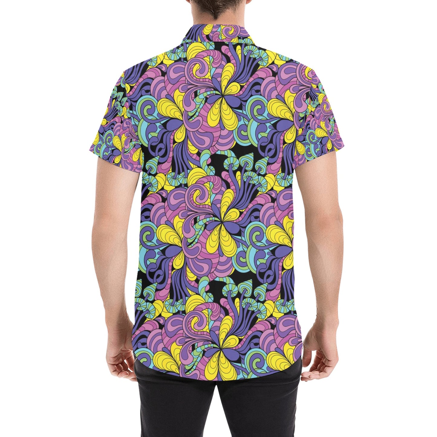 Trippy Print Design LKS305 Men Short Sleeve Button Up Shirt