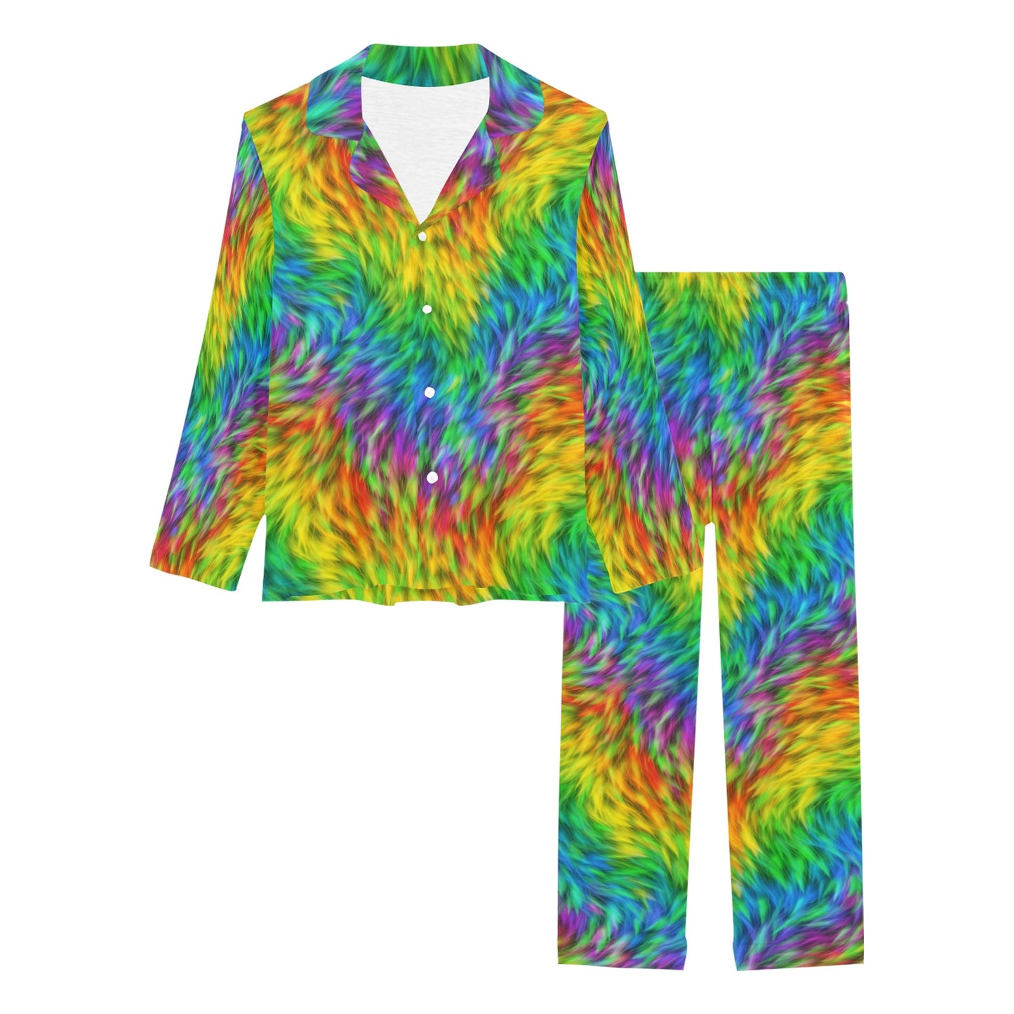 Rainbow Fur Design Print Women's Long Pajama Set