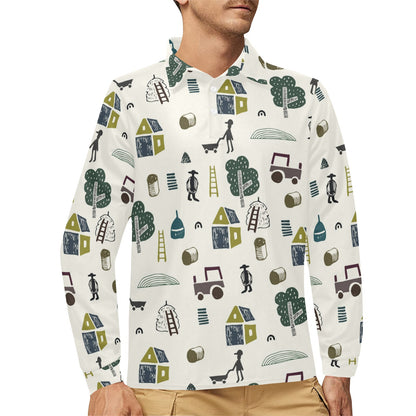 Agricultural Farm Print Design 01 Long Sleeve Polo Shirt For Men's