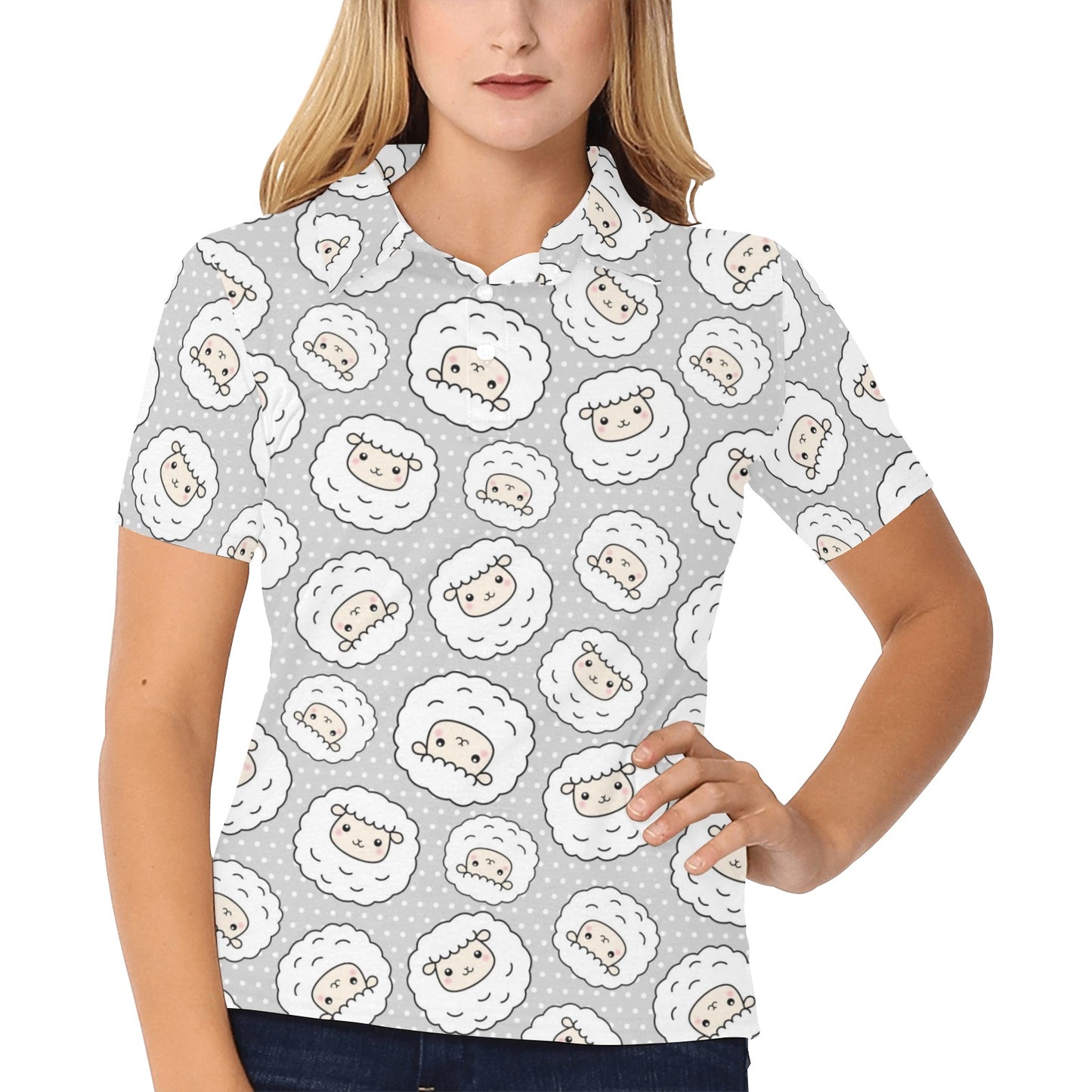 Sheep Print Design LKS401 Women's Polo Shirt