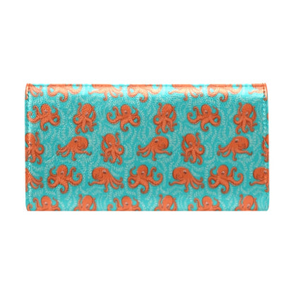 Octopus Cartoon Design Print Themed Women's Trifold Wallet