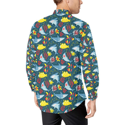 Scuba With Sharks Print Design LKS303 Men's Long Sleeve Dress Shirt