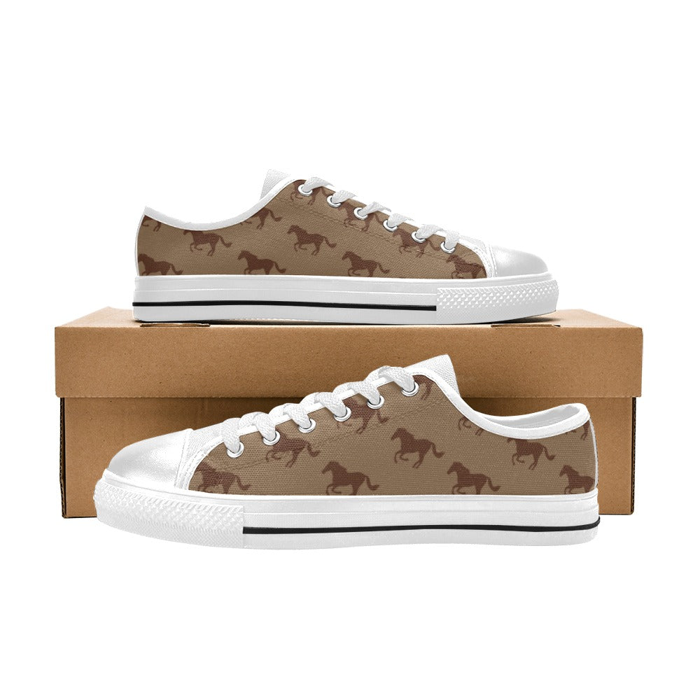 Horse Brown Print Design LKS307 Women's White Low Top Shoes