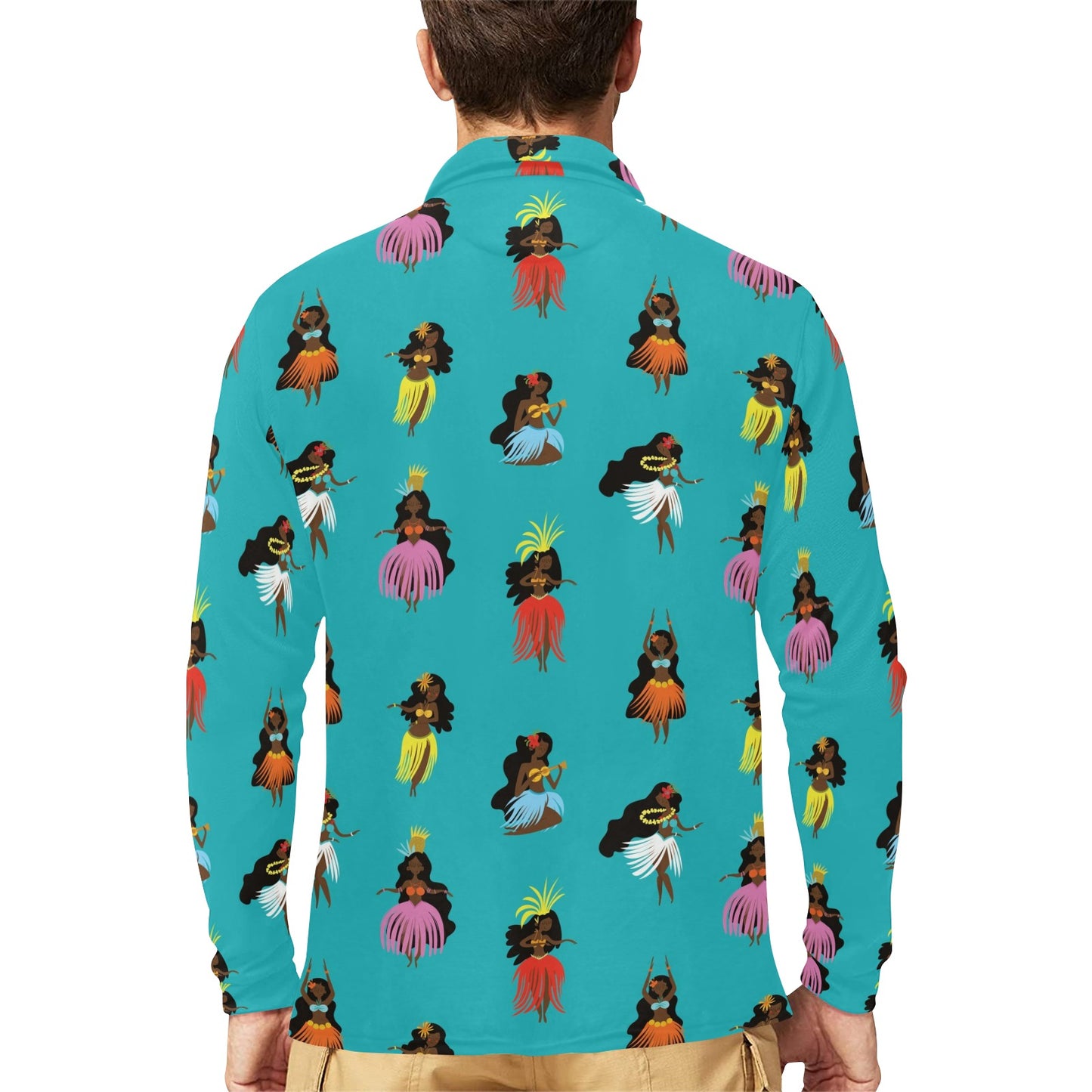 Hula Dancers Pattern Print Design 04 Long Sleeve Polo Shirt For Men's