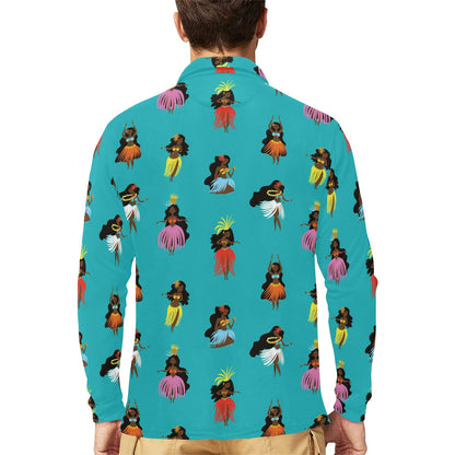 Hula Dancers Pattern Print Design 04 Long Sleeve Polo Shirt For Men's