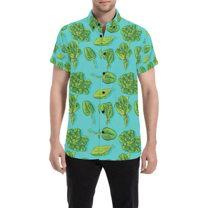 Spinach Print Design LKS301 Men Short Sleeve Button Up Shirt