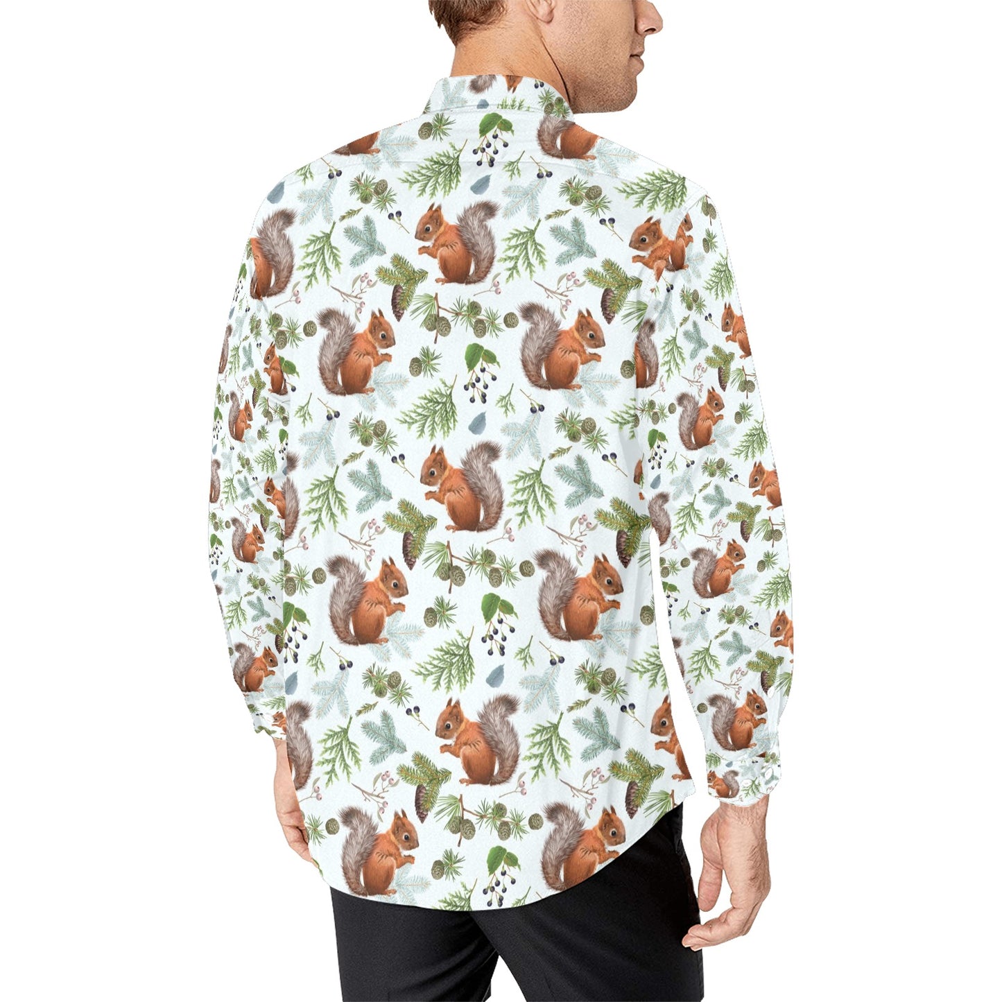 Squirrel Print Design LKS308 Men's Long Sleeve Dress Shirt