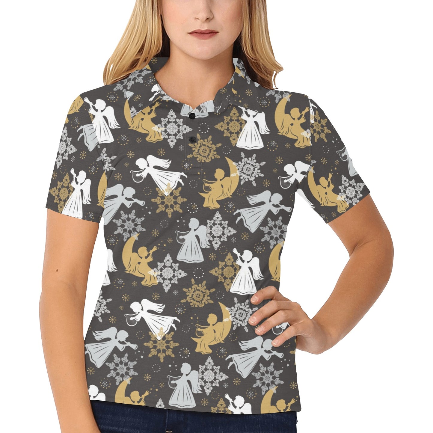 Angel Pattern Print Design 04 Women's Polo Shirt