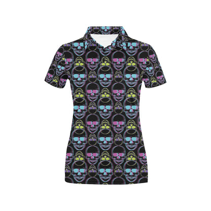 Skull 3D Colorful Print Design LKS309 Women's Polo Shirt