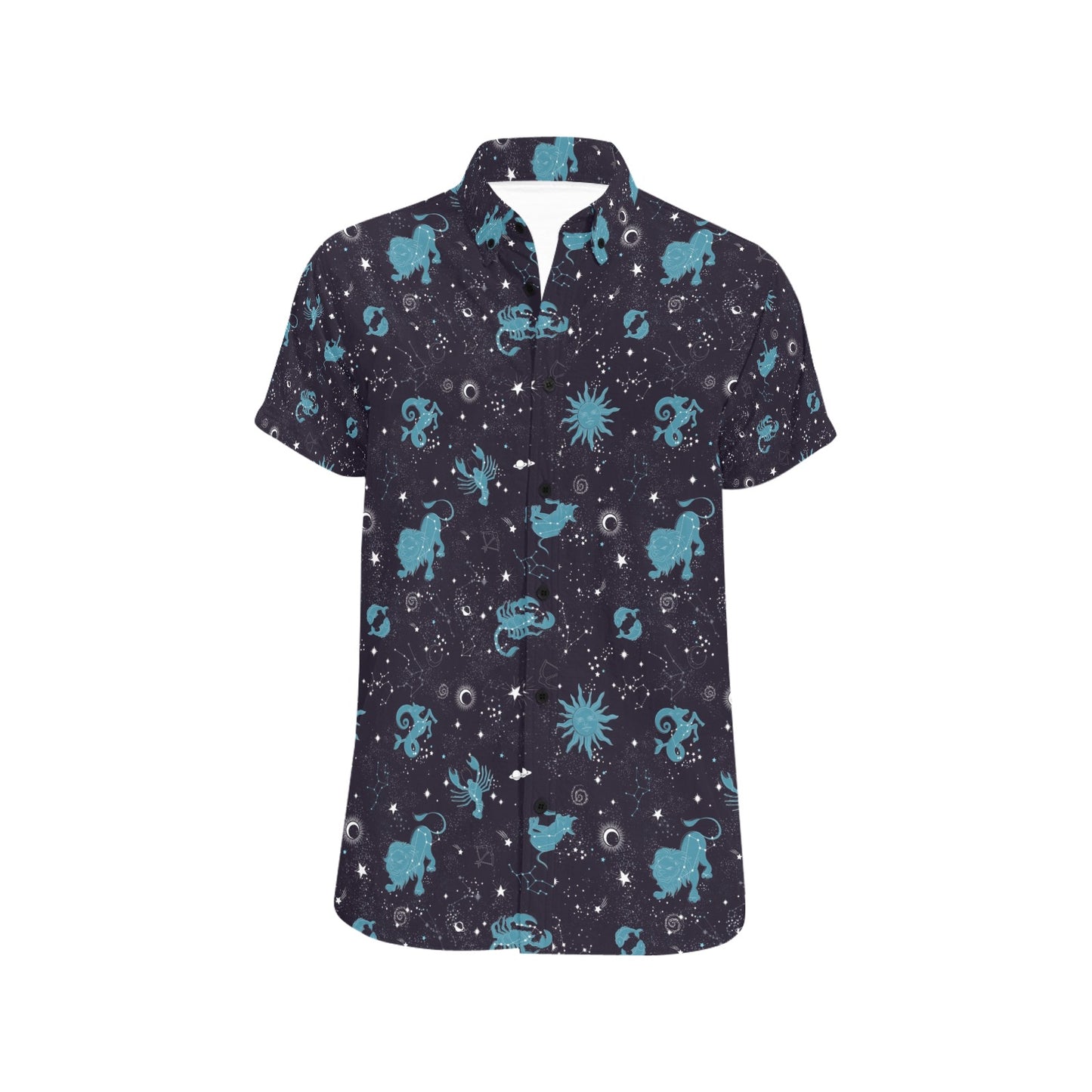 Zodiac Print Design LKS303 Men Short Sleeve Button Up Shirt