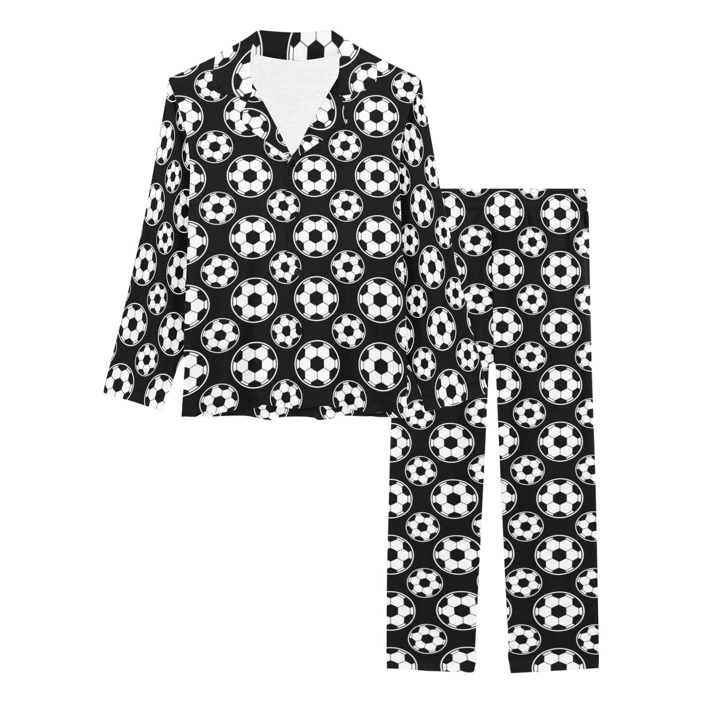 Soccer Ball Black Print Pattern Women's Long Pajama Set