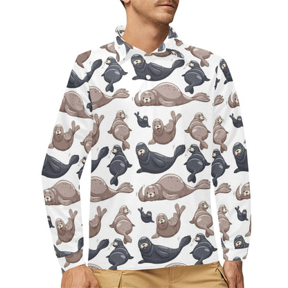 Sea Lion Pattern Print Design 02 Long Sleeve Polo Shirt For Men's