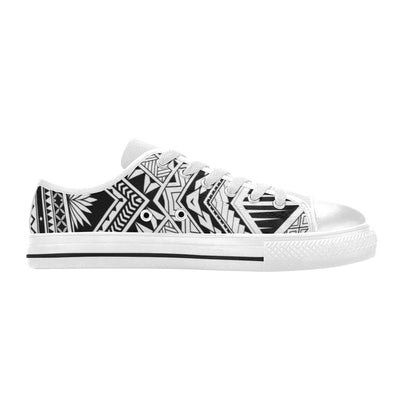 Samoan Tattoo Style Print Design LKS307 Women's White Low Top Shoes