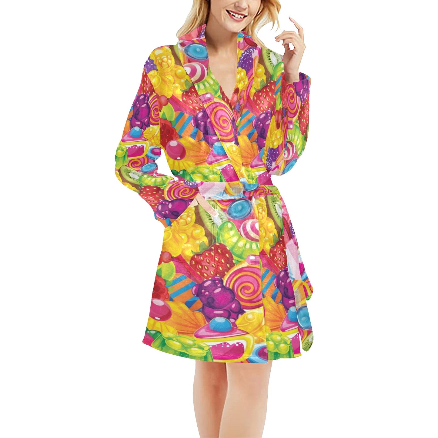 Candy Pattern Print Design CA01 Women's Fleece Robe