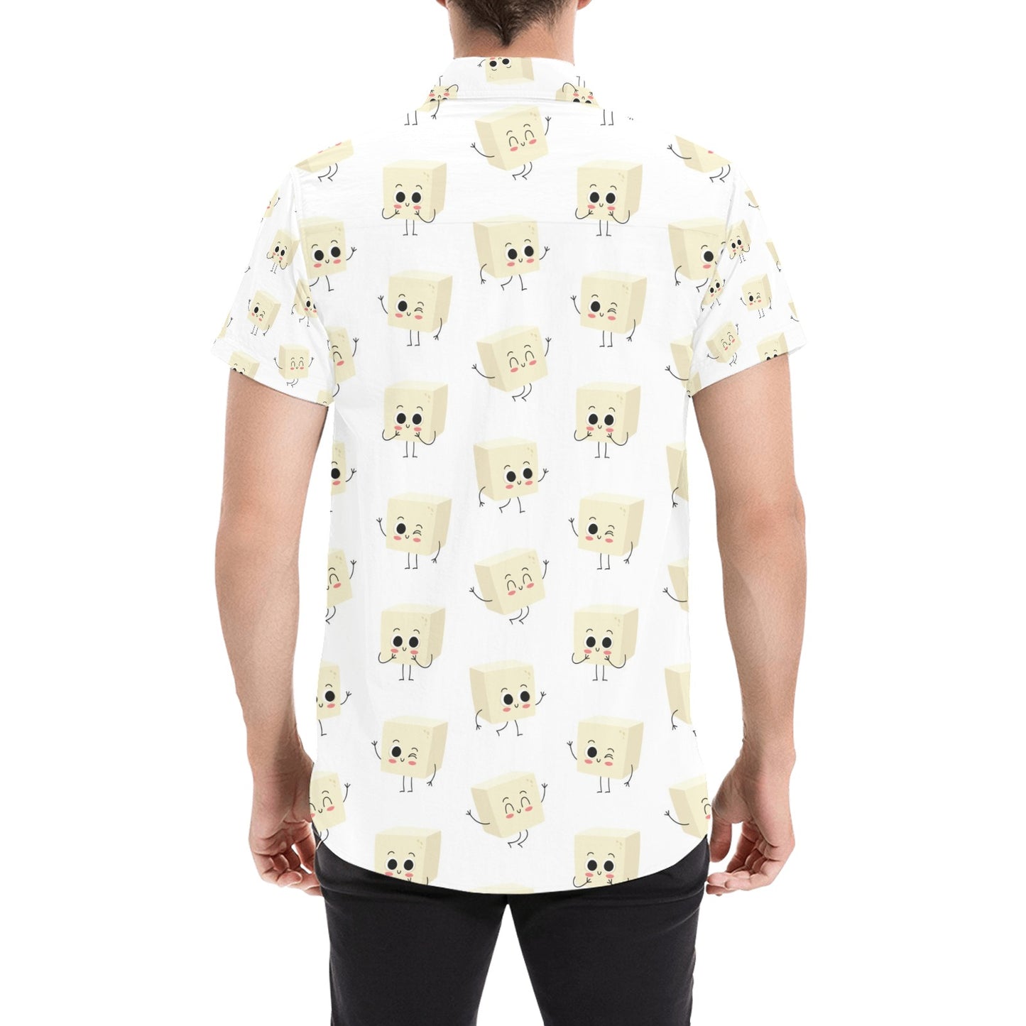 Tofu Print Design LKS301 Men Short Sleeve Button Up Shirt