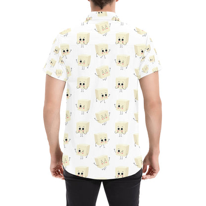 Tofu Print Design LKS301 Men Short Sleeve Button Up Shirt