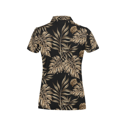 Brown Tropical Palm Leaves Women's Polo Shirt