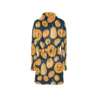 Pumpkin Halloween Pattern Print Design A04 Women's Fleece Robe