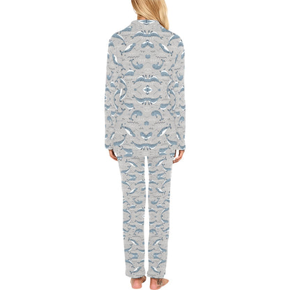 Narwhal Pattern Print Women's Long Pajama Set