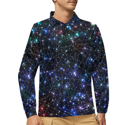 Cosmic Pattern Print Design 01 Long Sleeve Polo Shirt For Men's
