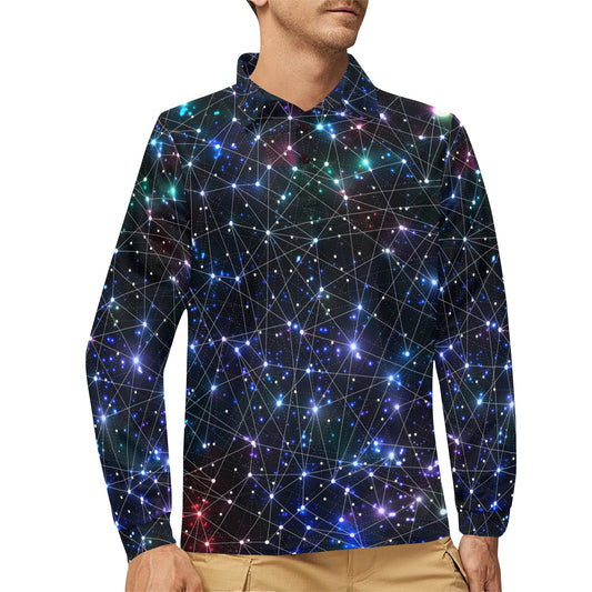 Cosmic Pattern Print Design 01 Long Sleeve Polo Shirt For Men's